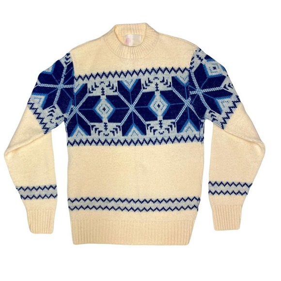 Vintage Fair Isle Snowflake Crew Neck Pullover Sweater - Picture 1 of 5